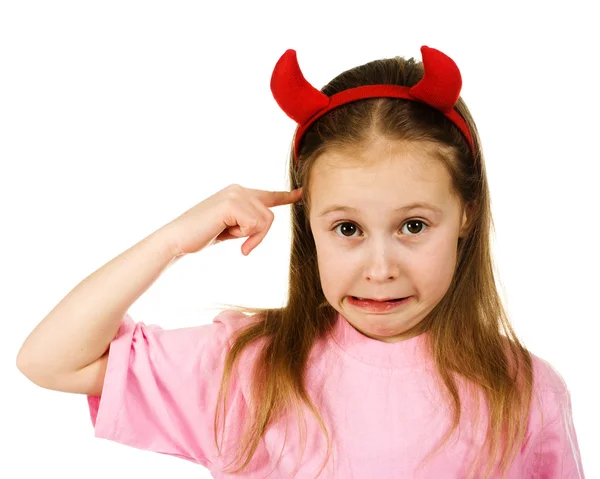 Young girl with horns imp — Stock Photo, Image