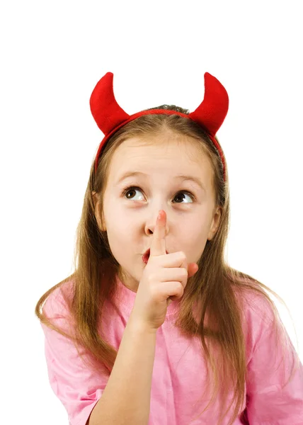 Young girl with horns imp — Stock Photo, Image