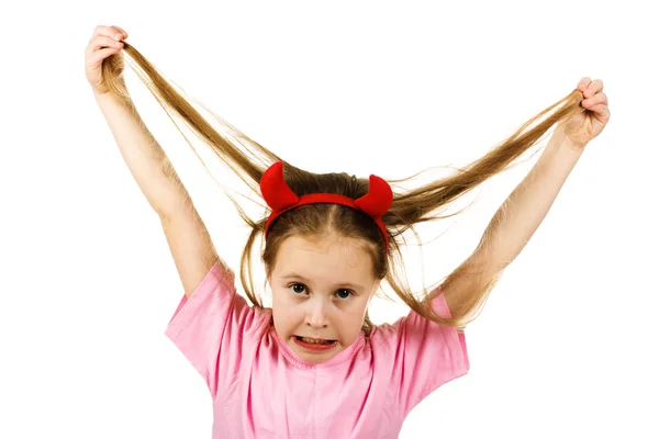 Young girl with horns imp — Stock Photo, Image