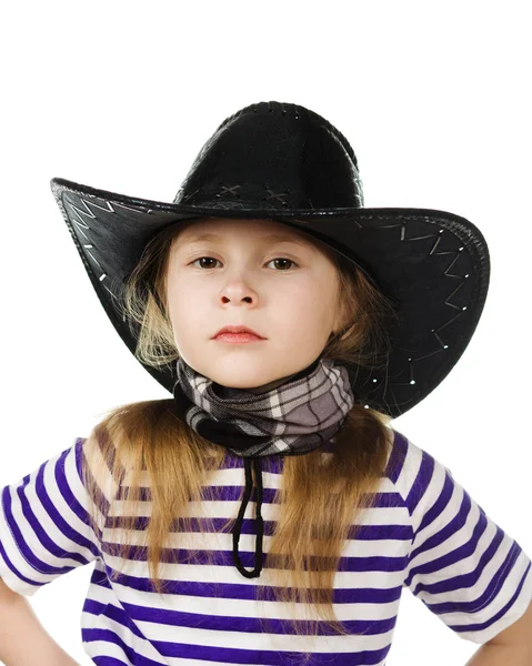 Girl cowboy in a black hat — Stock Photo, Image