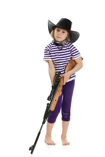 Girl cowboy in a black hat — Stock Photo, Image