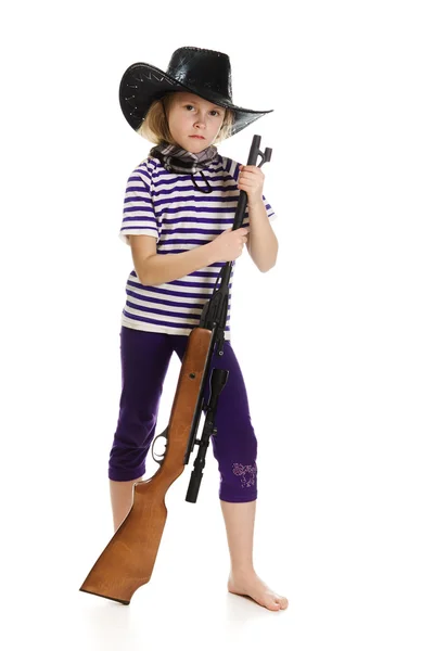 Girl cowboy in a black hat — Stock Photo, Image