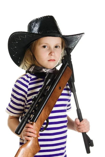 Girl cowboy in a black hat — Stock Photo, Image