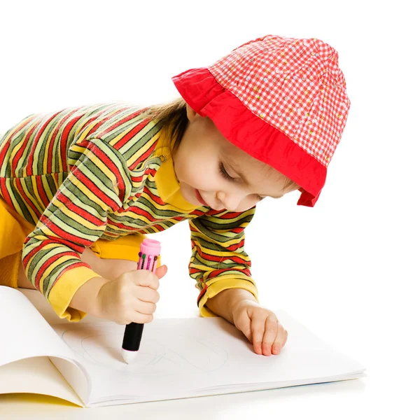 Niña aprender a pintar en el álbum . —  Fotos de Stock