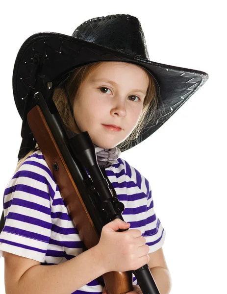 Siyah şapkalı bir kız kovboy Stok Resim