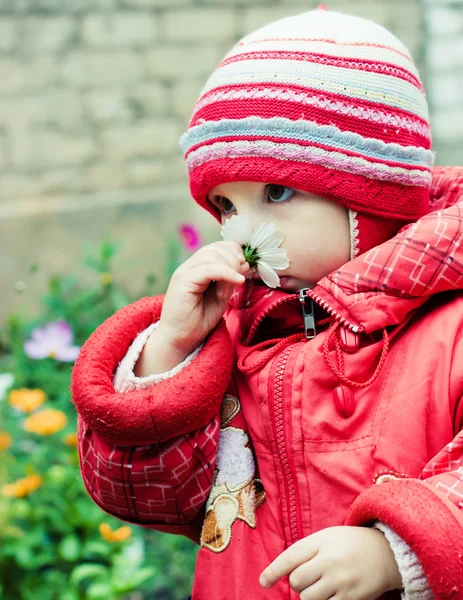 Hermoso niño feliz en la chaqueta roja —  Fotos de Stock