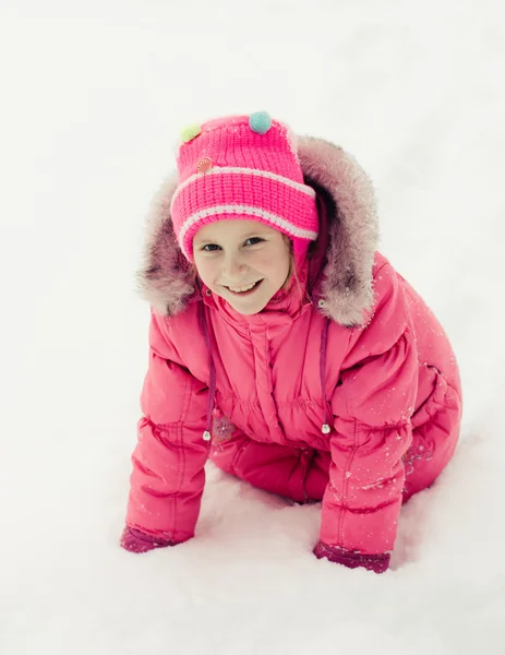 Beautiful happy girl in the red jacket — Stock Photo, Image