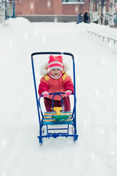 Kid rullar släde. — Stockfoto