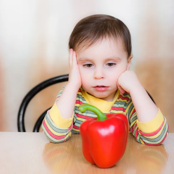 Happy Kid with red pepper — Stock Photo, Image