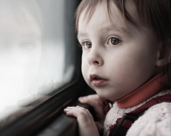 Мальчик едет на поезде — стоковое фото