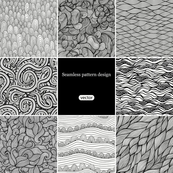 Conjunto de ocho patrones de onda en blanco y negro — Vector de stock