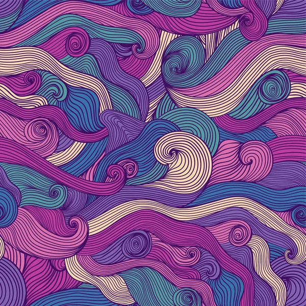 Sömlös abstrakt handritade vågor mönster, vågig bakgrund. havet — Stock vektor