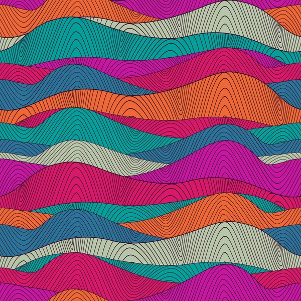 Nahtlose abstrakte handgezeichnete Wellenmuster, welliger Hintergrund. Wasser — Stockvektor