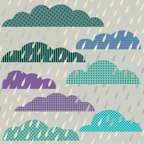 Patrón sin costuras con nubes y lluvia — Vector de stock