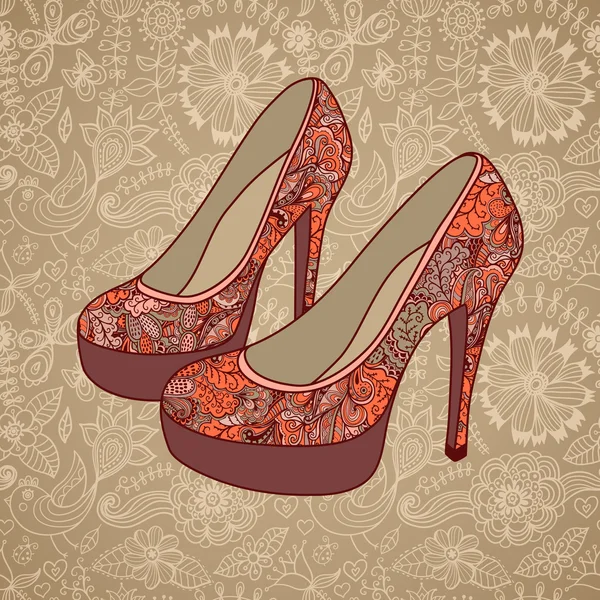 Chaussures vintage à talons hauts avec tissu fleurs — Image vectorielle