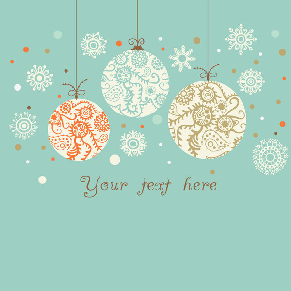 background with Christmas balls on blue