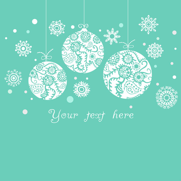 background with Christmas balls on blue