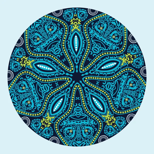 Adorno indio, patrón floral caleidoscópico, mandala . — Vector de stock