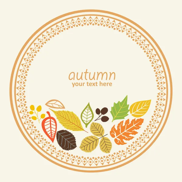 Design round element with autumn leaf, vector illustration, decorative round frame — Stock Vector