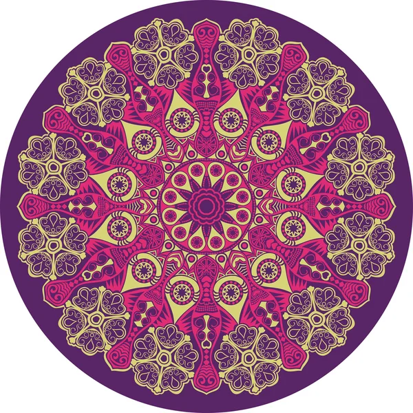 Adorno indio, patrón floral caleidoscópico, mandala . — Vector de stock