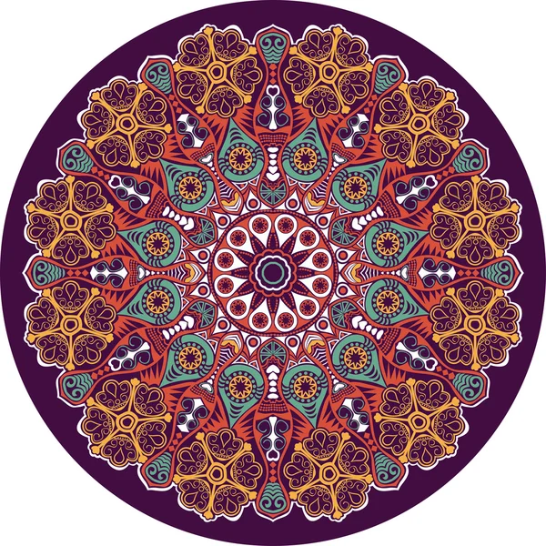 Adorno indio, patrón floral caleidoscópico, mandala . — Vector de stock