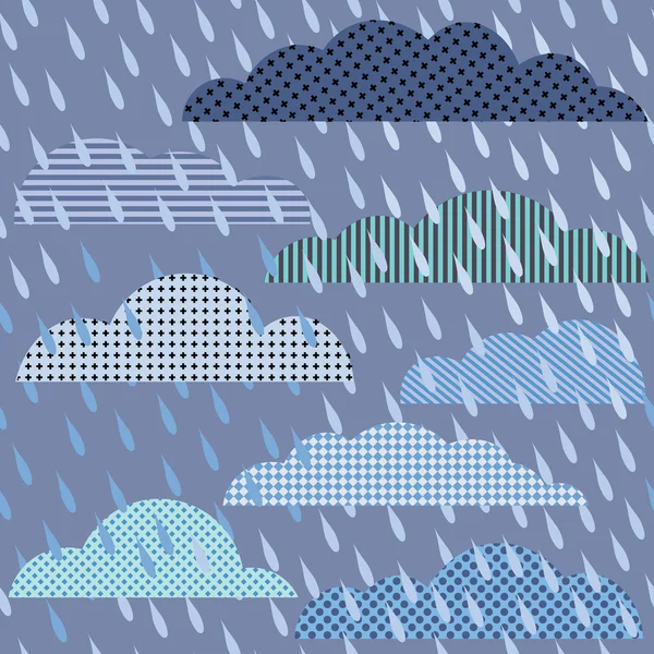 Patrón sin costuras con nubes y lluvia — Vector de stock