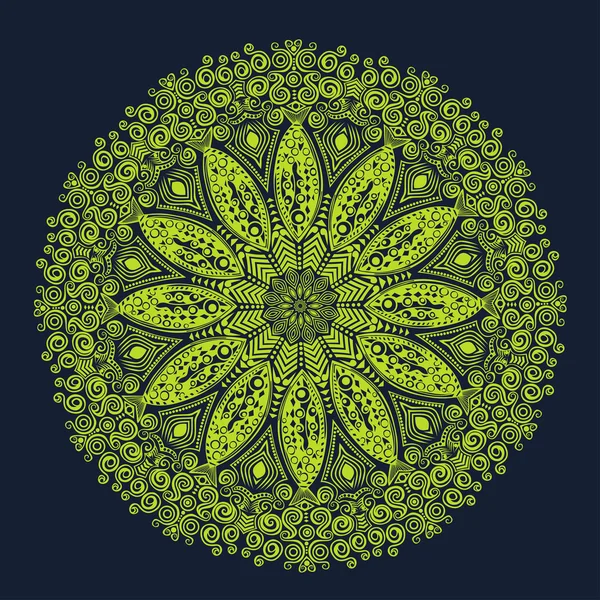 Adorno indio, patrón floral caleidoscópico, mandala . — Vector de stock
