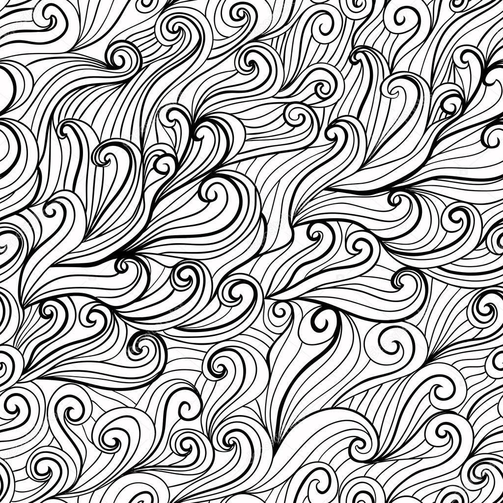 Black and white seamless abstract hand-drawn pattern, looks like hair ...