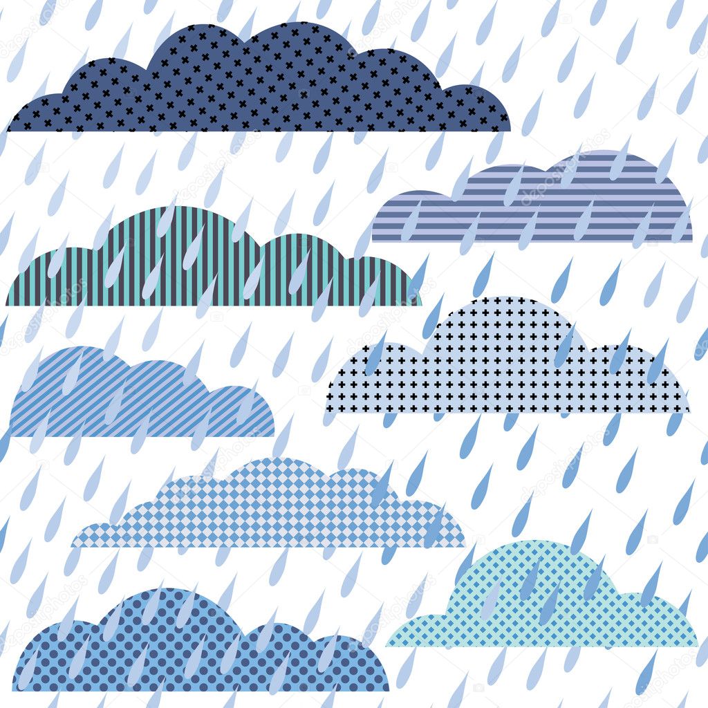 Seamless pattern with clouds and rain