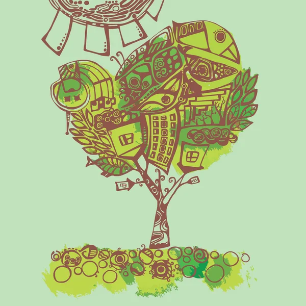 Arbre de printemps, illustration stylisée — Image vectorielle