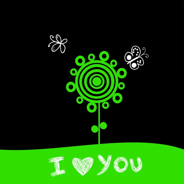 "ฉันรักคุณ"การ์ดวันวาเลนไทน์กับดอกไม้และผีเสื้อ — ภาพเวกเตอร์สต็อก