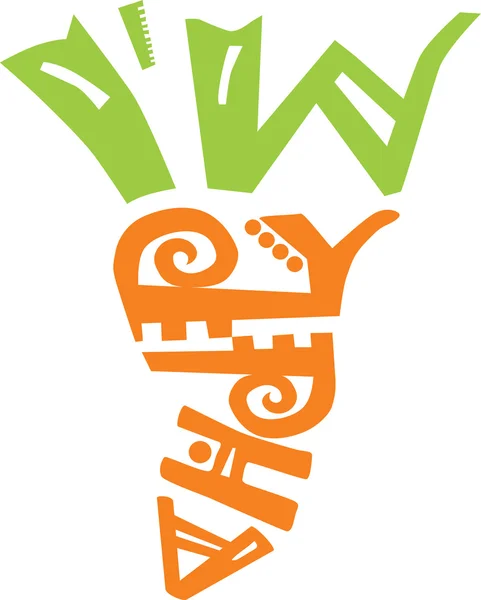 Cenoura contém duas partes: o topo feito de palavras "Eu sou" e o fundo feito de palavra "feliz", cenoura estilizada — Vetor de Stock