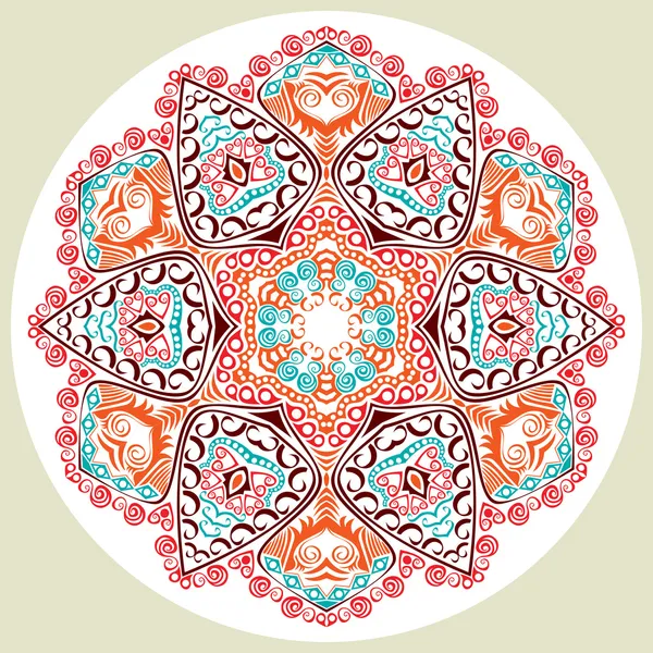 Adorno indio, patrón floral caleidoscópico, mandala . — Archivo Imágenes Vectoriales