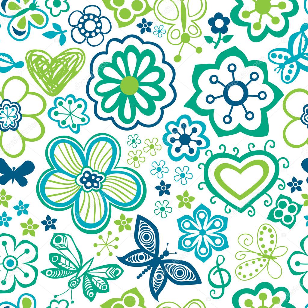 Floral seamless pattern with flowers and butterflies. Endless floral texture for textile.