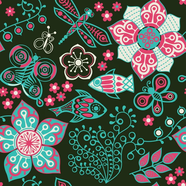 Bright floral seamless pattern — Stock Vector
