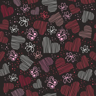 romantik seamless modeli ile kalpleri ve kelebekler