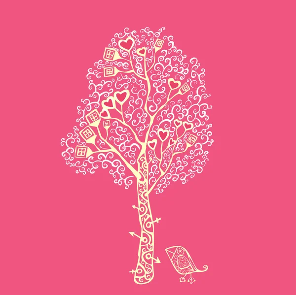 Симпатичное валентинка дерево с птицей, элементы для вашего дизайна — стоковый вектор