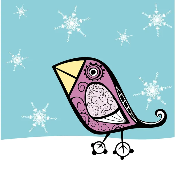 卡通鸟坐在雪上 — 图库矢量图片