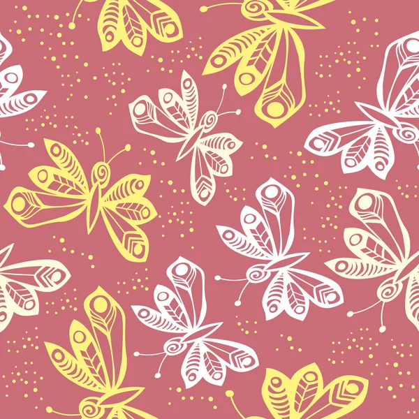 Sömlöst mönster med fjärilar. — Stock vektor