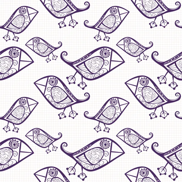 Cartoon-Vögel auf Notizbuch-Papier, nahtlose Textur — Stockvektor