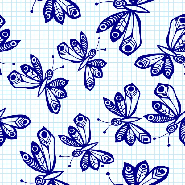 Romantic butterfly seamless pattern on notebook paper — Stock Vector