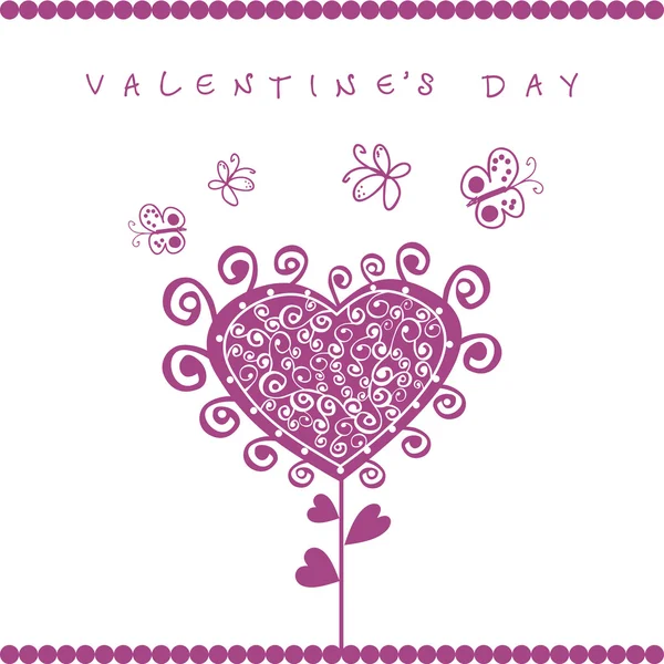 Biglietto romantico con illustrazione del giardino e cartello di San Valentino — Vettoriale Stock