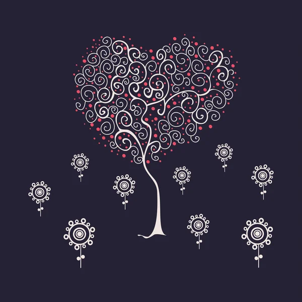 Απεικόνιση του κήπου κινουμένων σχεδίων με το δέντρο και λουλούδια, στοιχεία για το σχέδιό σας — Διανυσματικό Αρχείο