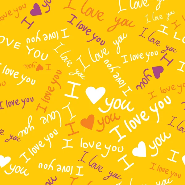 "Miluji tě" bezešvé vzor s roztomilý srdce a ruka natažený motýlů — Stockový vektor