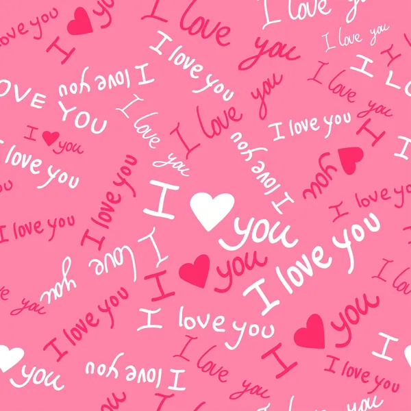 "Miluji tě" bezešvé vzor s roztomilý srdce a ruka natažený motýlů — Stockový vektor