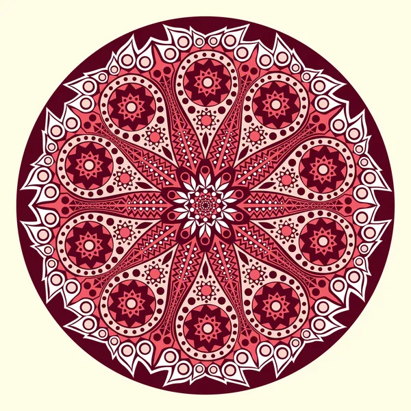 Ornamento indiano, caleidoscopico motivo floreale, mandala . — Vettoriale Stock