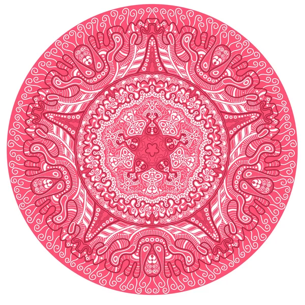 Ornamento indiano, motivo floreale caleidoscopico, mandala in rosa — Vettoriale Stock