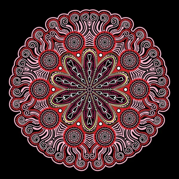 Adorno indio, patrón floral caleidoscópico, mandala . — Vector de stock