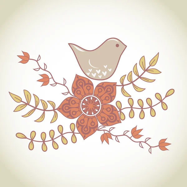 Милый цветок и птица — стоковый вектор