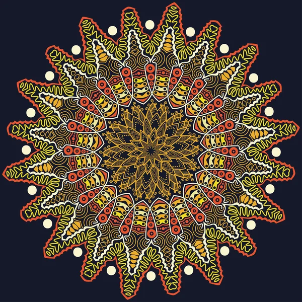 Adorno indio, patrón floral caleidoscópico, mandala . — Archivo Imágenes Vectoriales